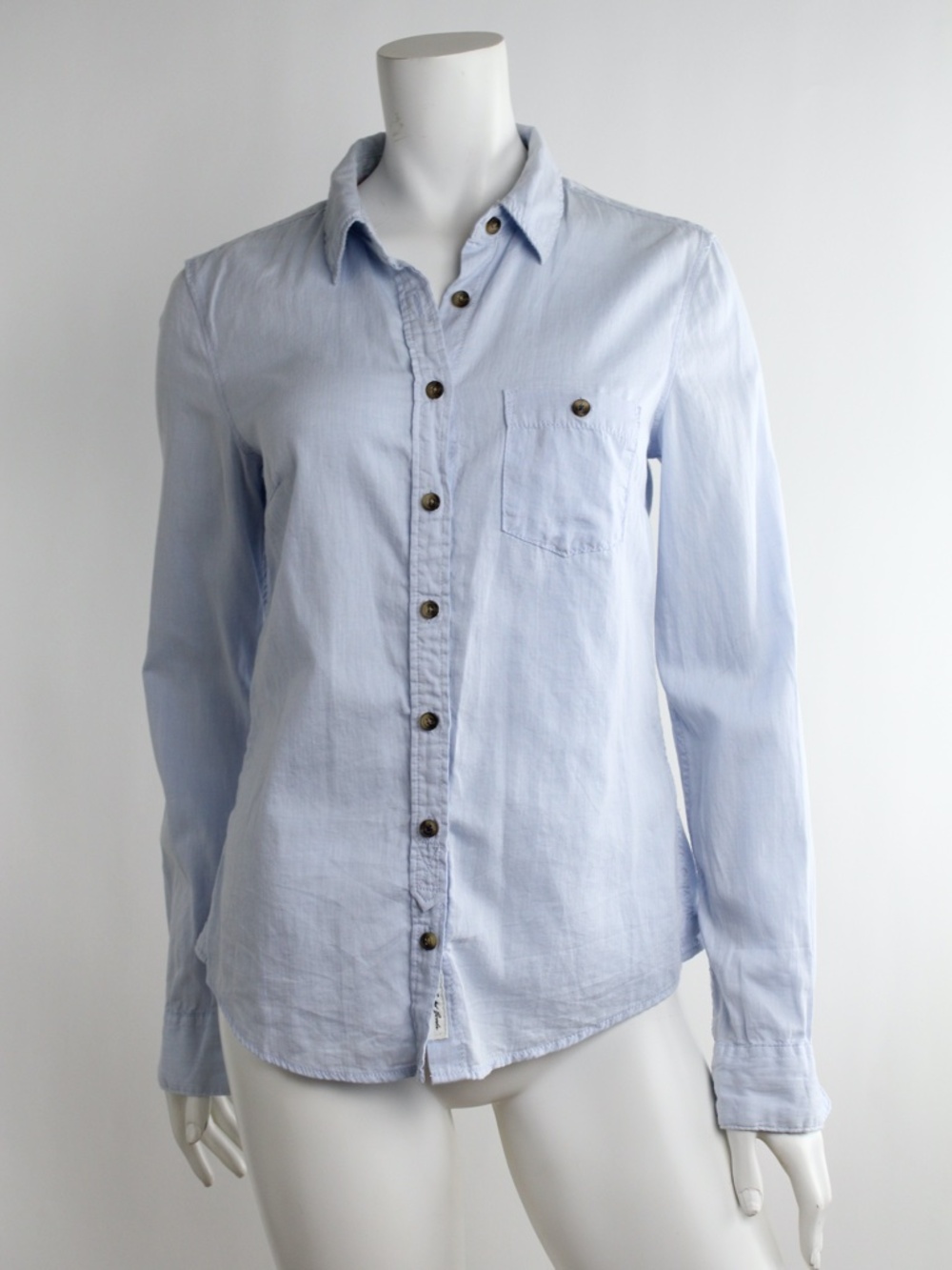 Casual Pale Blue Button Down Shirt with Corduroy Elbow Patches Cotton Soft S